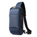 Navy anti-theft crossbody sling with hidden zipper and USB port