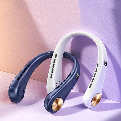 Breeze Band bladeless neck fan in white and navy